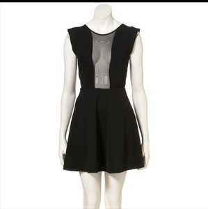 Black Mesh Panel Skater Dress